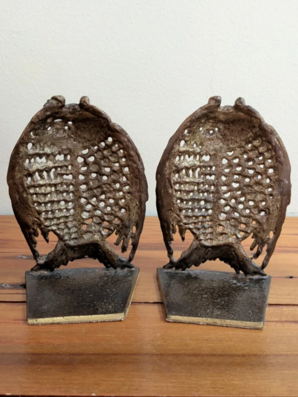 Vintage Cast Metal Fish-Shaped Ornate Bookends 1950's